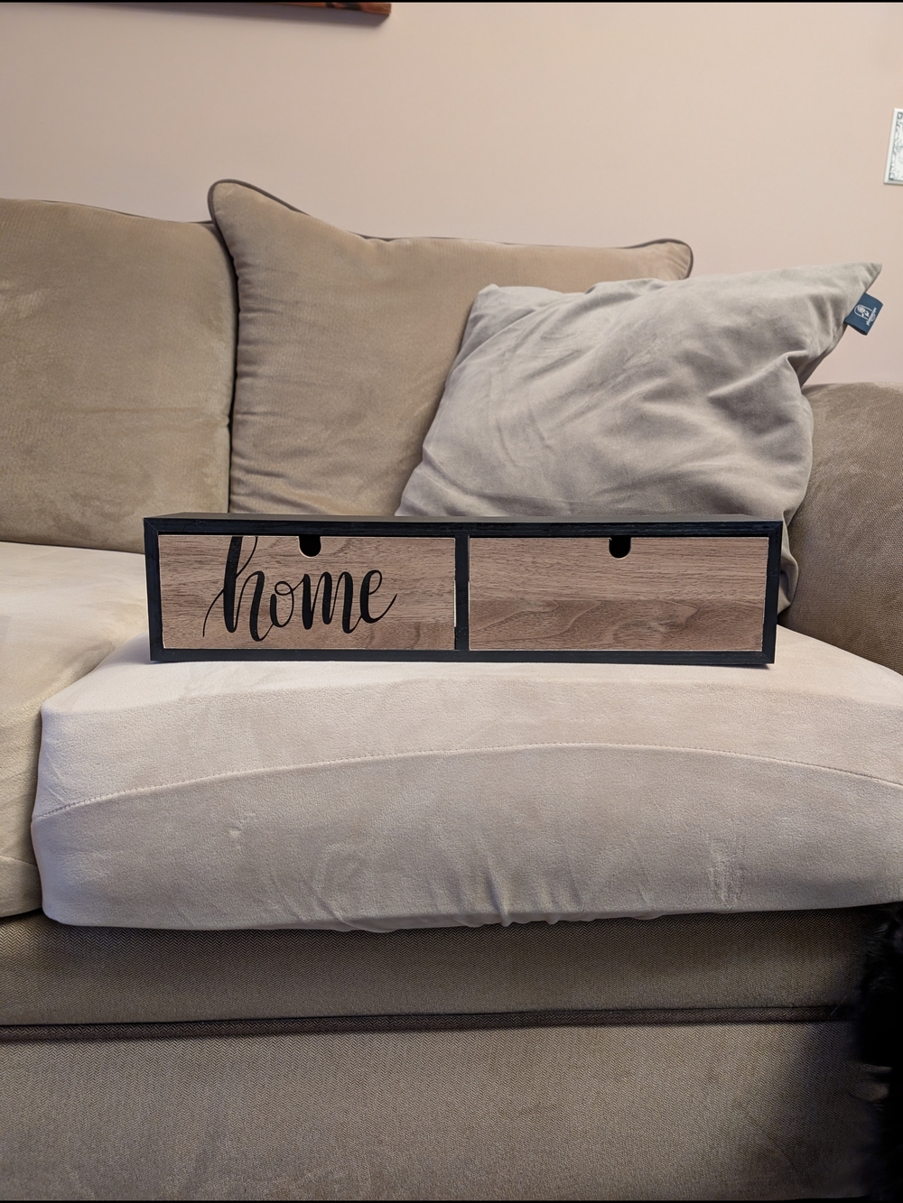 Wooden 'Home' Drawer Organizer - Natural Wood & Black